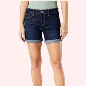 Levi Strauss & Co Signature Dark Wash Mid Rise Shorts Classic Cuffs Stretch Sz 2